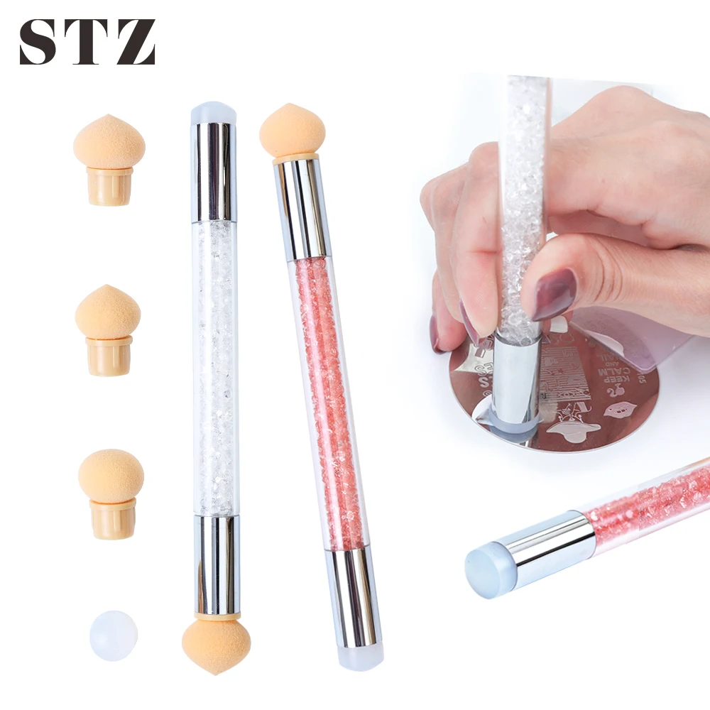 Набор кистей STZ из губки с двойной головкой для дизайна ногтей силиконовая ручка