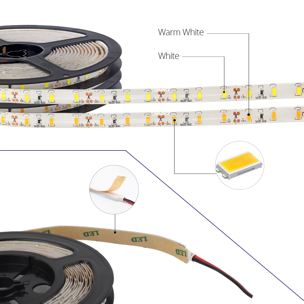 DC12V SMD5630 гибкая светодиодная лента IP65 Водонепроницаемый 60 светодиодов/м 5 м/лот