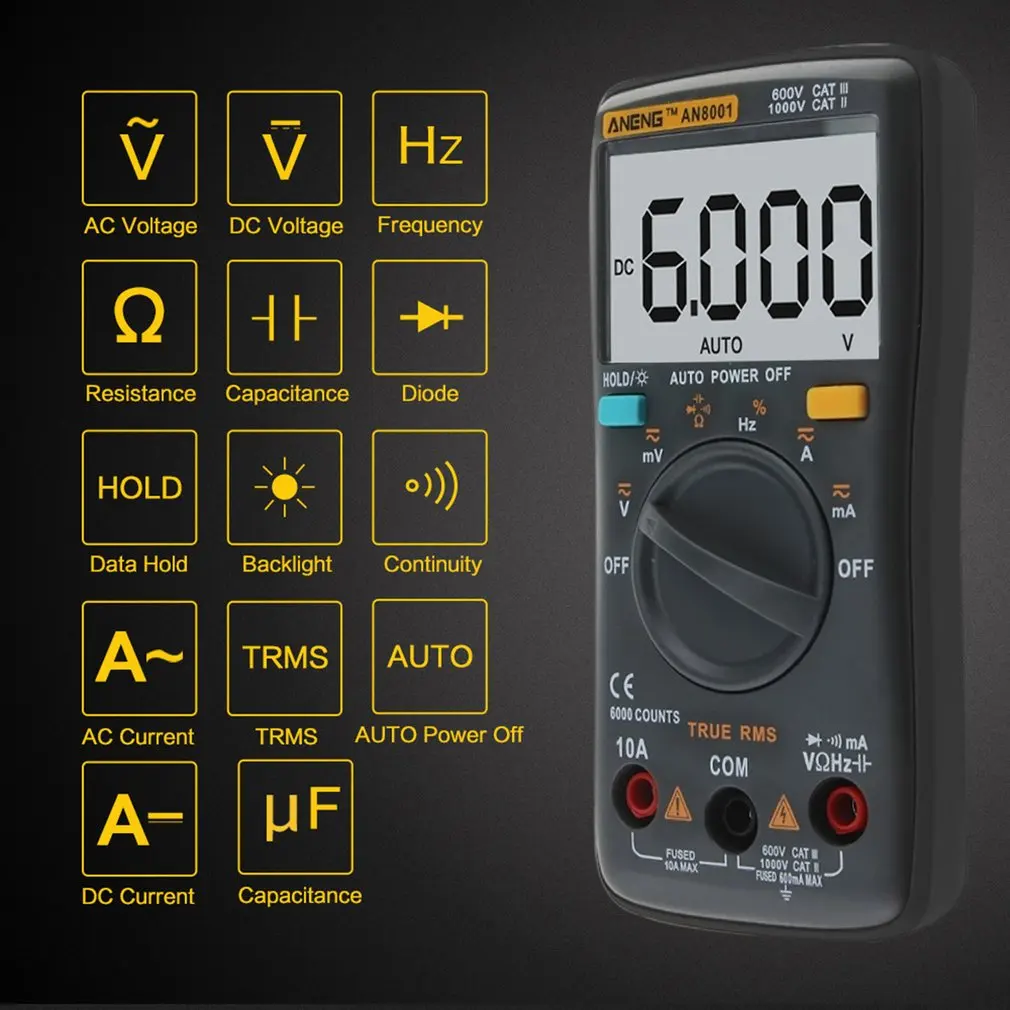 AN8001 цифровой multimeterlcd Дисплей Цифровой мультиметр 6000 отсчетов retroilluminazione AC/DC
