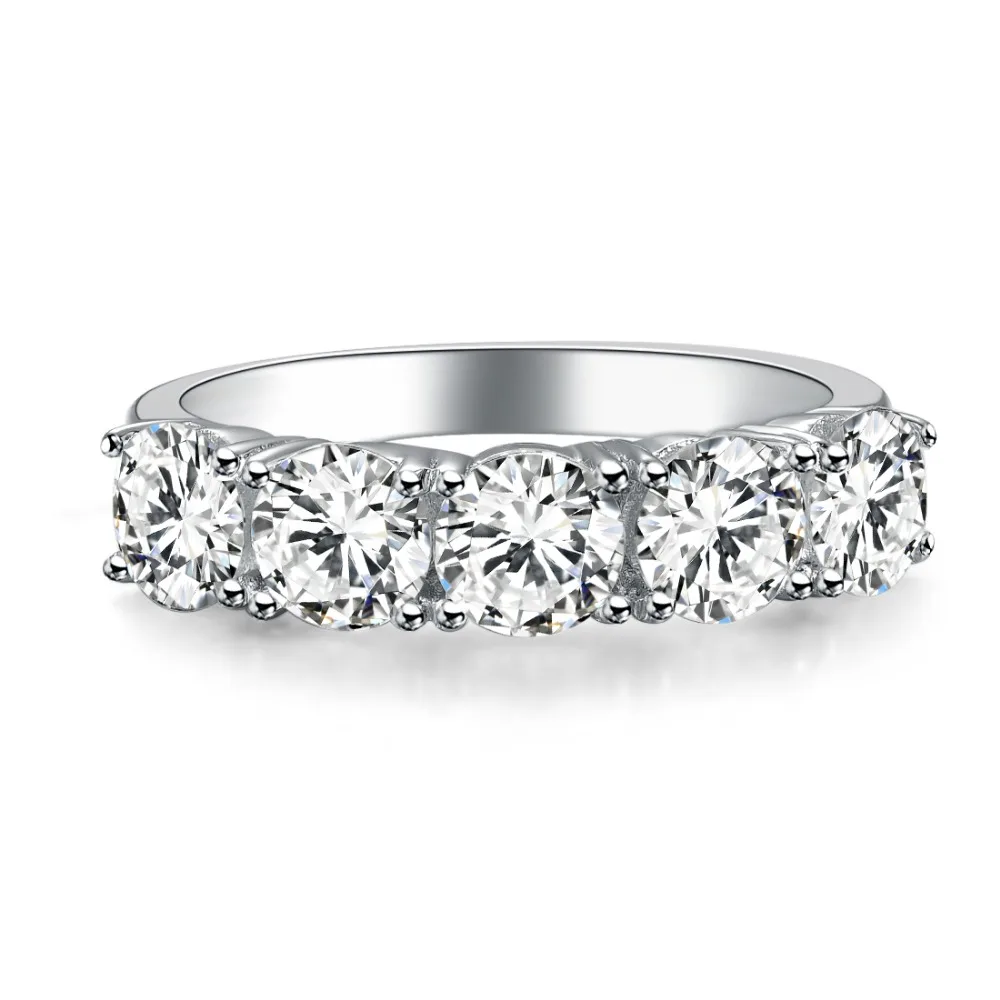 Женское кольцо из стерлингового серебра 2.5Ct синтетического алмаза с 5 камнями для