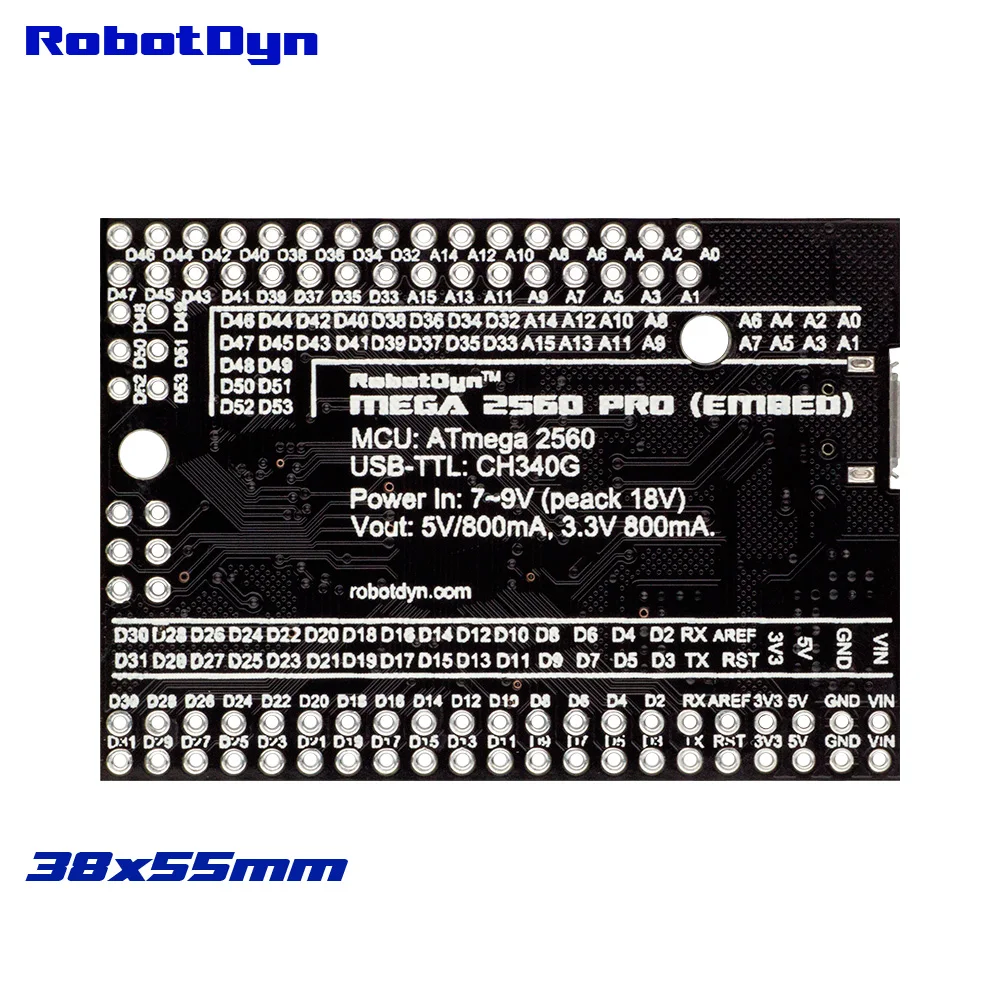 Mega 2560 PRO (встроенный) CH340G/ATmega2560 16AU без штыревых разъемов. Совместимость с Arduino