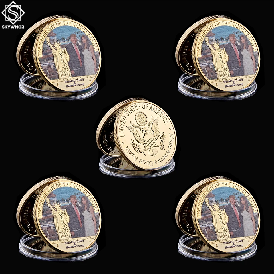 

5 шт., коллекционные монеты 45-го президента США Дональда Трампа и первой леди