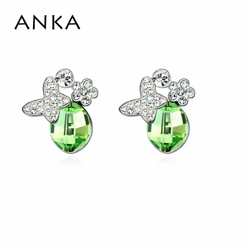 Женские серьги-гвоздики с бабочкой и цветком кристаллами #102766 | Украшения