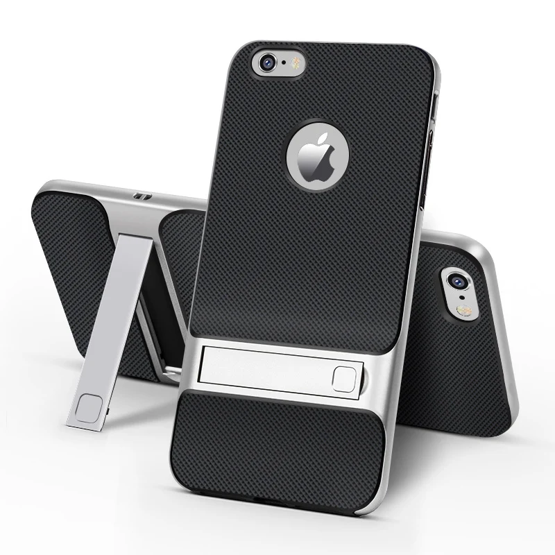 Серебристый CAPSSICUM чехол с подставкой для iPhone 6 6s Plus PC силиконовый гибкий тонкий гелевый Чехол с подставкой для iPhone 6plus 6s Plus - Цвет: Серебристый