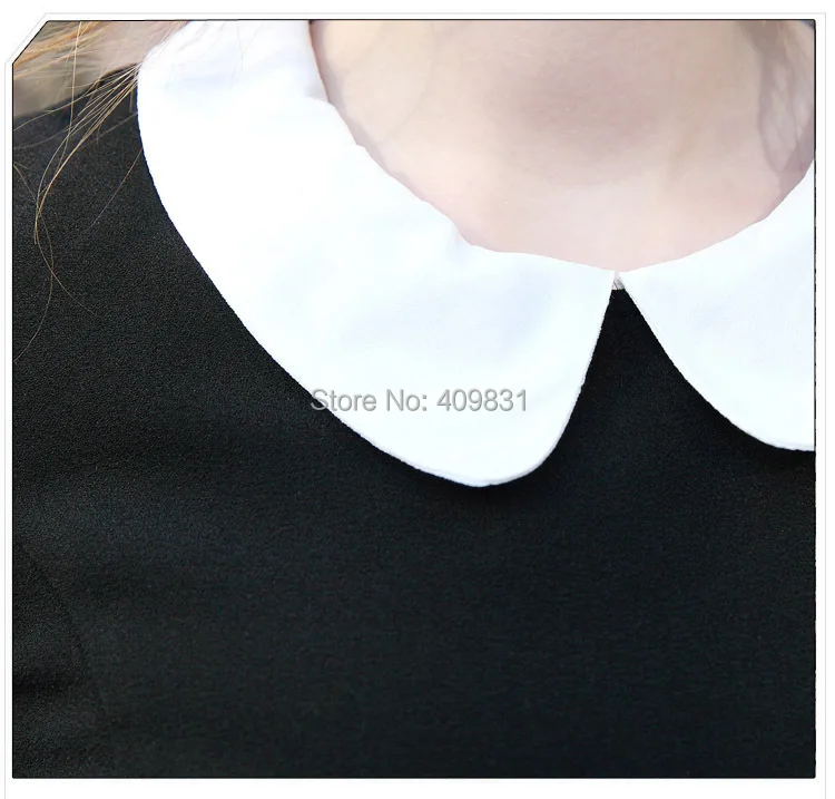 High quality!!! 2014 New Autumn Winter Warm OL Render Dress Black Contrast color Peter pan Collar Long Sleeve Women's Bud | Женская