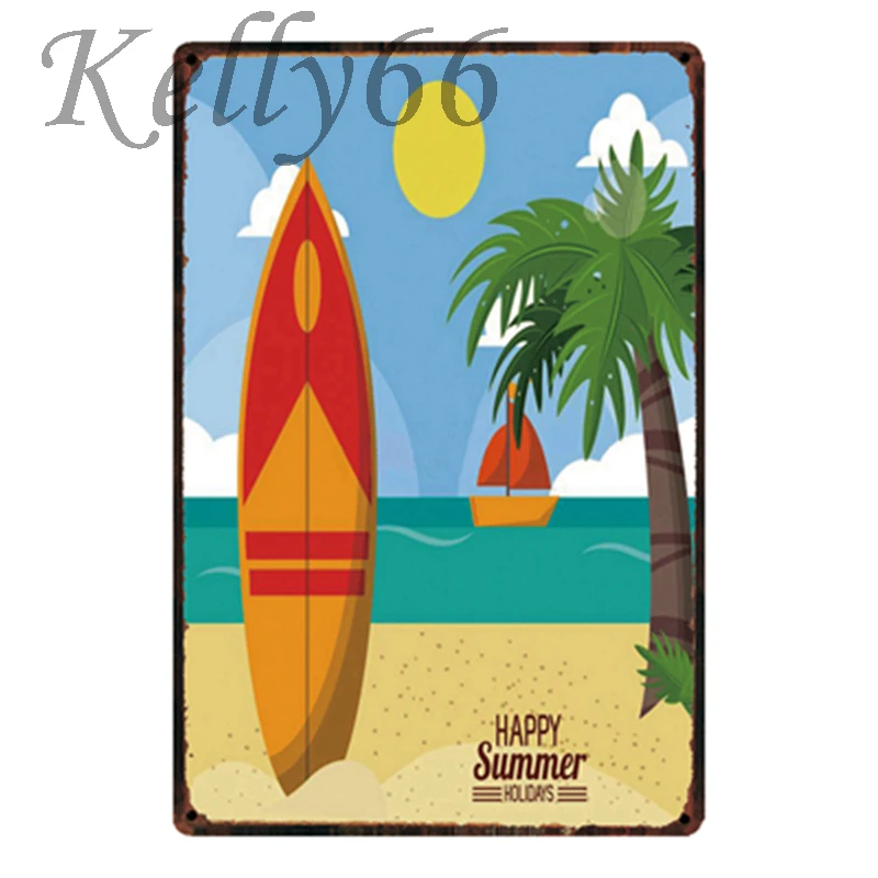 

[ Kelly66 ] Hello Summer BEACH Life Metal Sign Tin Poster Home Decor Bar Wall Art Painting 20*30 CM Size y-1887