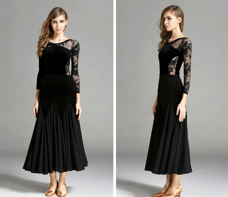 Бальные compettion платье для танцев элегантное кружевное с длинными рукавами на