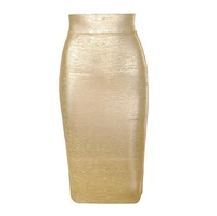 new women sexy gold rayon bandage skirts 2021 high street celebrity knitted designer bodycon midi pencil skirts 60cm
