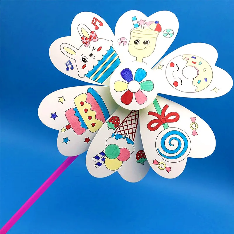Happyxuan 8 шт./Партия DIY Pinwheels Spinner Набор для девочек игрушка-раскраска креативный рисунок и живопись детская бумага ручной работы развивающие