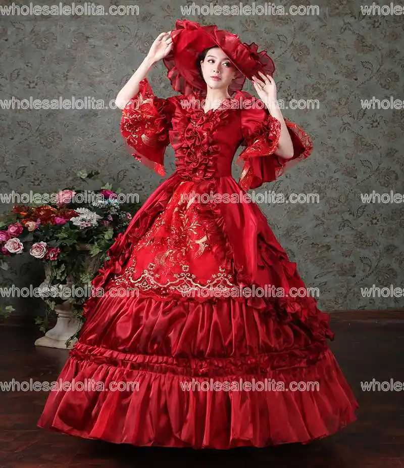 Красное Бальное Платье Rococo в стиле барокко платье Marie Antoinette Эпохи Ренессанса 18 го