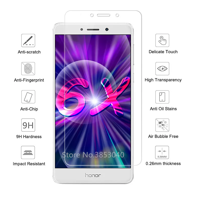 1 шт. закаленное стекло для Huawei Honor 6X ультра-тонкий протектор экрана 6X5 5 &quotпленка |