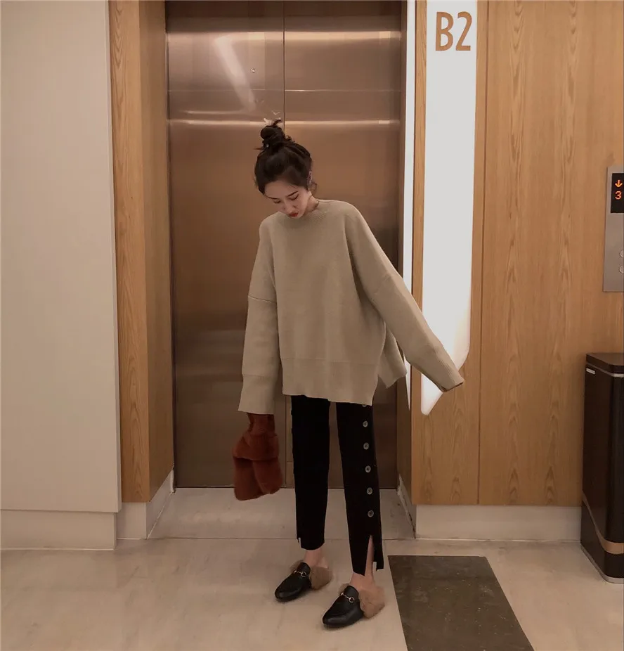 2019 autumn and winter loose solid color knitted warm sweater women sweaters pullovers (R3391) | Женская одежда