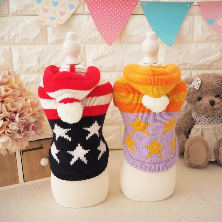 Полосы звезда кота собаки Любимчика Свитера sweatershirt вязать крючком Одежда зима