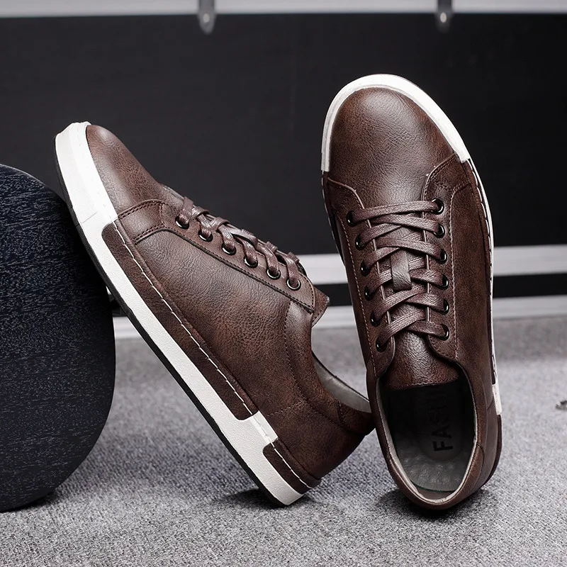 Luxury Men Sneakers Black Brown Lace Up Flats Male Casual Shoes Comfortable PU Leather Loafers Plus Size 38-48 Chaussure Homme |