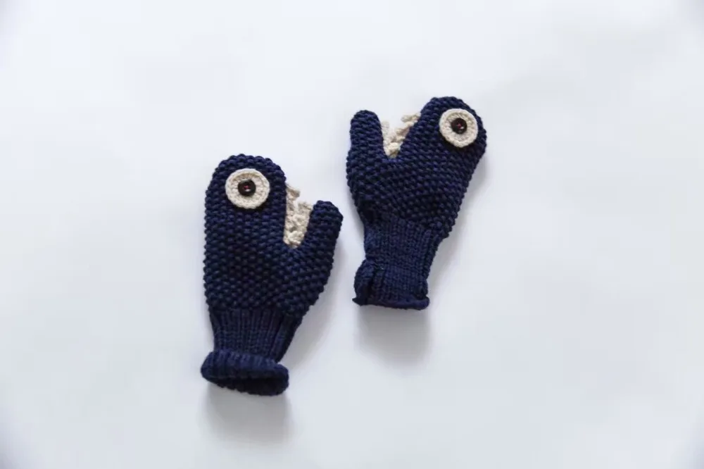 Cute Shark Shape Toddler Hat Cotton Baby +Gloves Set Crochet Beanies Kid Fall Winter Cap Handmade Windproof Earmuff | Аксессуары для