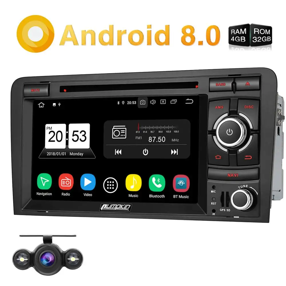 Pumpkin 2 Din7 &quotAndroid 8 0 GPS навигация 4 Гб RAM Автомобильный мультимедийный DVD плеер для Audi