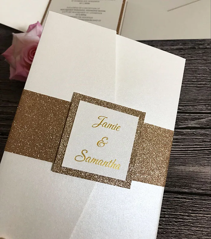 Блестящие свадебные приглашения Pocketfold с бандажом для живота CA0766|pocketfold wedding