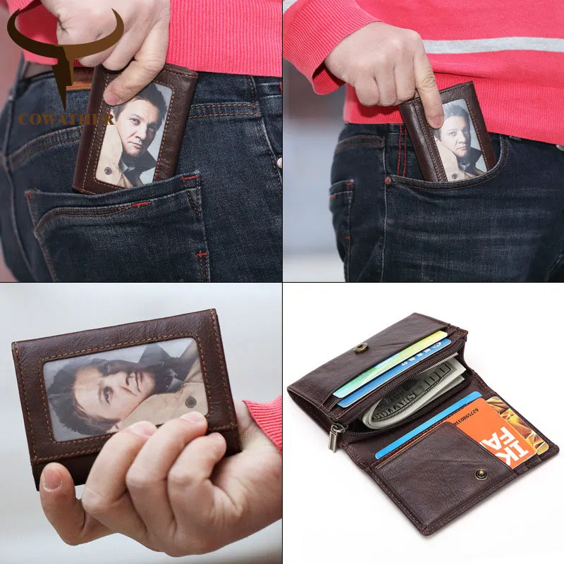 

COWATHER cow genuine leather Card&ID holder high quality wallet 2021 new design for card casual male purse M9098 free shipping