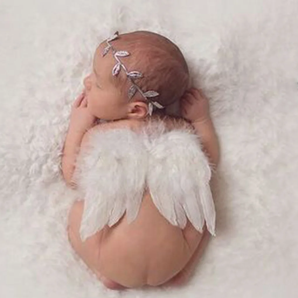 Baby Newborn Angle Feather Wing And Olive Branch Headband Photograph Prop Suit Infant Clothes Photography Props | Детская одежда и