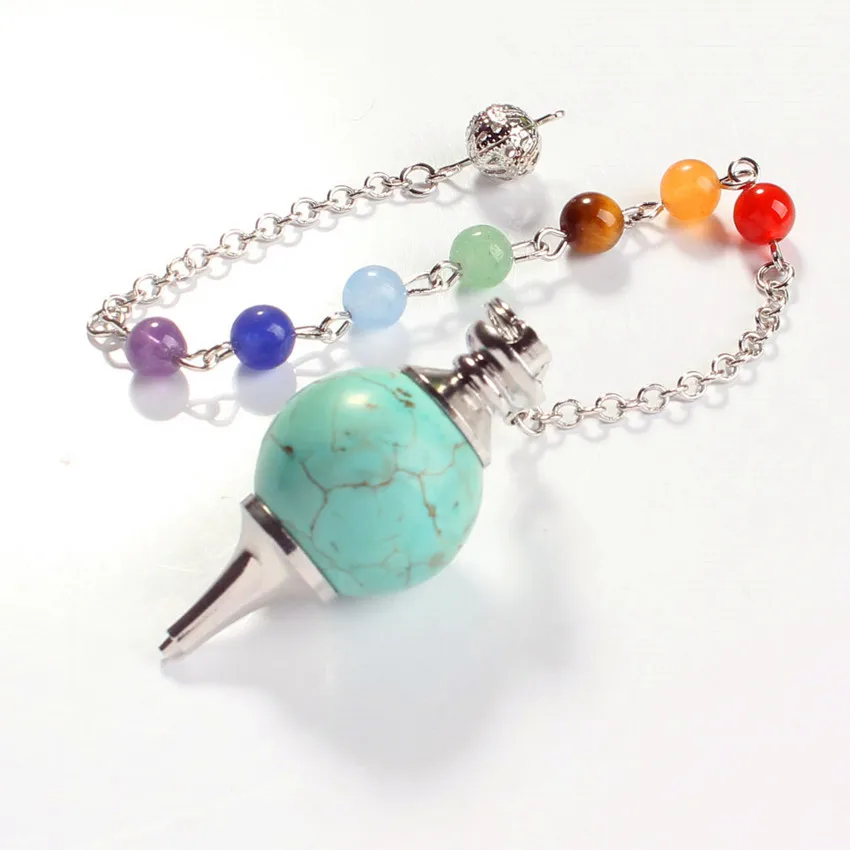 100-Unique 1 Pcs Silver Plated Many Color Quartz with Stone Beads Chain Dowsing Pendulum Pendant Chakra Jewelry