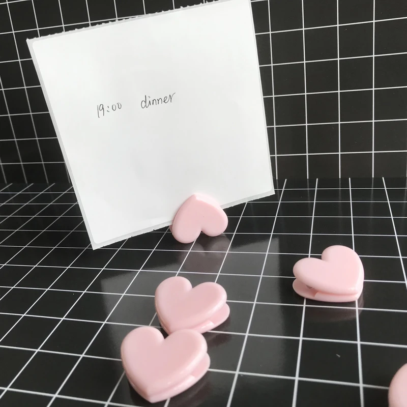 

2X Pink Heart Plastic Document File Bag Clips Decoration