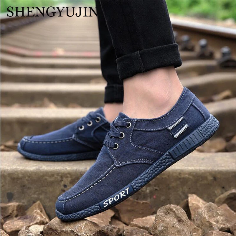SHENGYUJIN New 2019 Canvas Men Shoes Denim Lace-Up Low help Casual Breathable Male Footwear Spring Autumn men footwear | Обувь