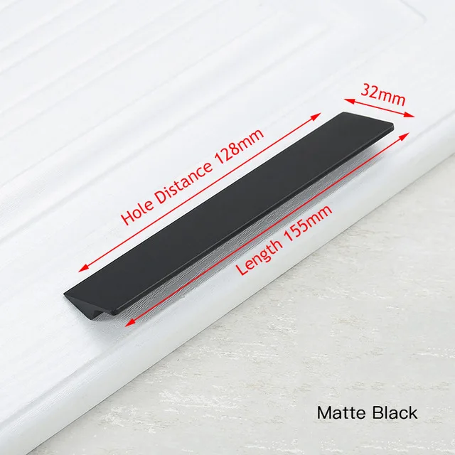 Black 128mm Черные Серебряные Золотые скрытые ручки шкафа алюминиевый сплав кухонный шкаф ручки для выдвижных ящиков дверное оборудование для обработки мебели - Цвет: Black 128mm
