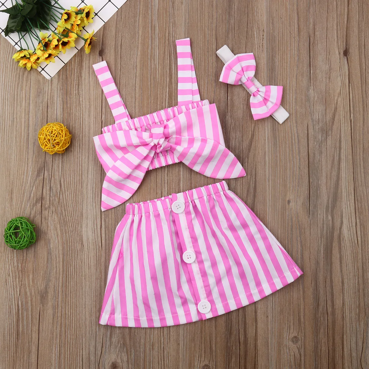 

Baby Girl Clothes Summer Stirped Crop Top Vest+Short Skirt+headband 3pcs Outfits Clothes