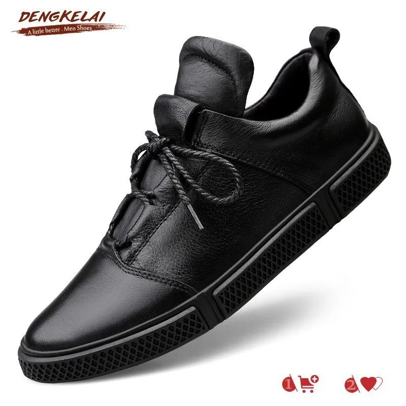DENGKELAI Genuine Leather Casual Shoes for Men Large Size Rubber Sole leather Footwear Luxury Brand Sneakers 2019 | Обувь