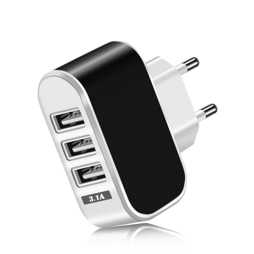 Зарядное устройство Hussain с 3 портами USB, 5 В, 2 А, настенный USB адаптер питания, штепсельная вилка европейского стандарта, зарядное устройство для iPhone 8, 7, Xiaomi Mi, 8, samsung, huawei, зарядное устройство для телефона - Тип штекера: EU Black