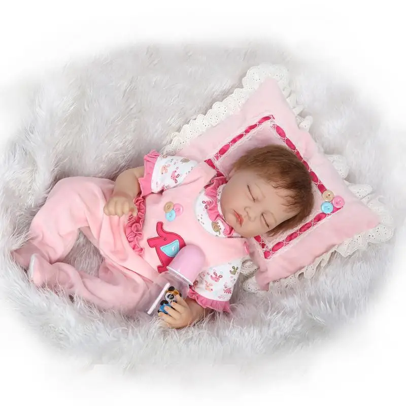 

Fashion girl doll reborn 22" lifelike newborn baby doll pink clothes pillow girls toy bebe gift reborn menina de silicone