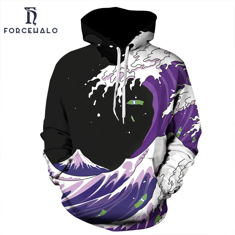 2016 Новых Людей Прибытия Толстовки 3D Синие Волны Напечатаны Толстовка Для Мужчин