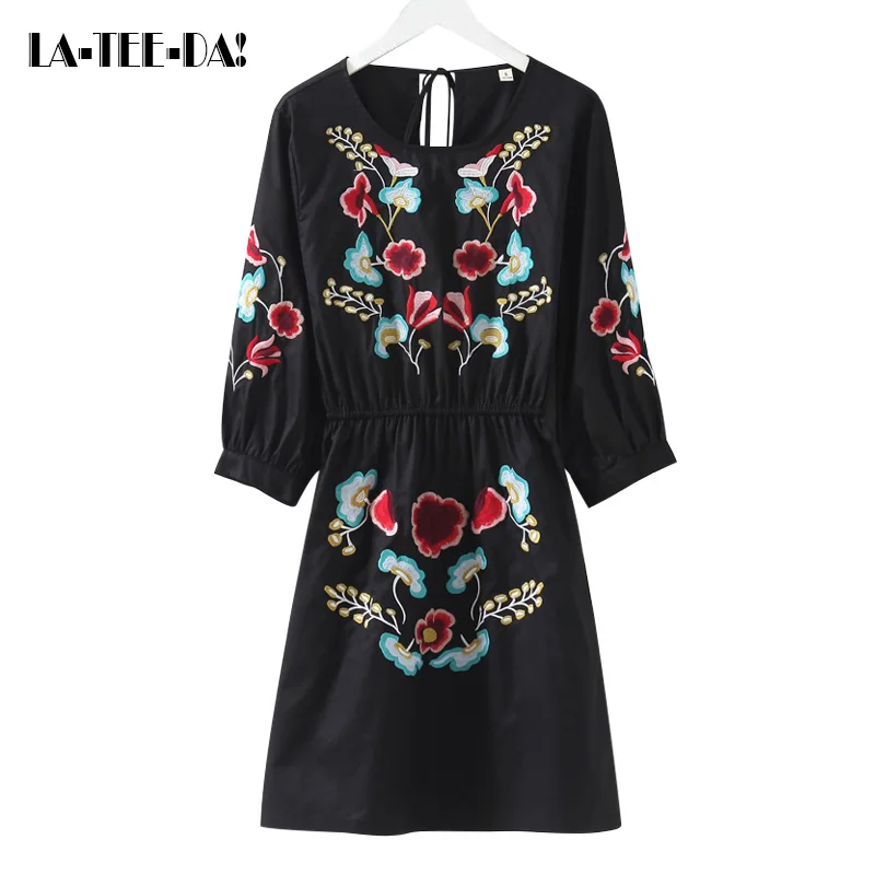 LTD119097 вышивка платье для женщин Ретро кисточкой леди мода лоскутное женский