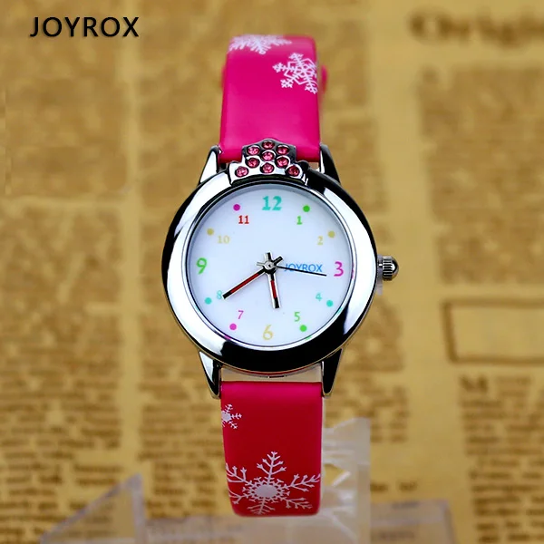 Rose JOYROX 6 цветов детские наручные часы новые Мультяшные кварцевые детские часы для девочек высокое качество кожаный ремешок часы для мальчиков - Цвет: Rose