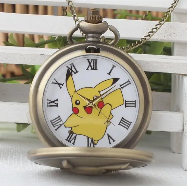 Винтажные бронзовые часы с изображением pokemon card mound милые карманные ожерельем