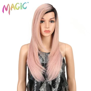 Волшебный прямой парик, кружевной парик, синтетический, розовый, светлый, красный, парик 24 дюйма для чернокожих женщин, высокотемпературные прямые волосы для косплея