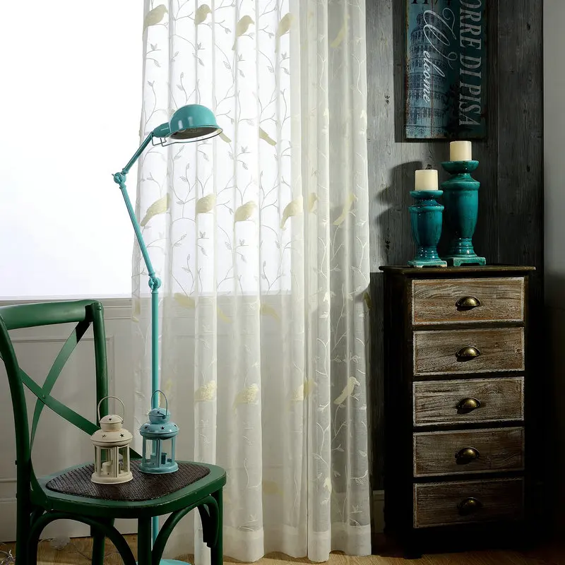 Однотонные тюлевые занавески с вышивкой для гостиной римские птицами прозрачная