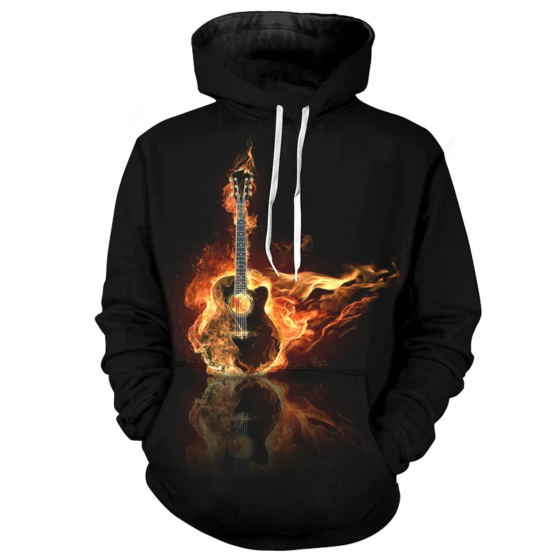 

YOUTHUP 2020 New Men's 3d Hoodies Pulloves Guitar Fire 3D Printed Hooded Pullovers Male Autumn Spring Hoodies Outwears