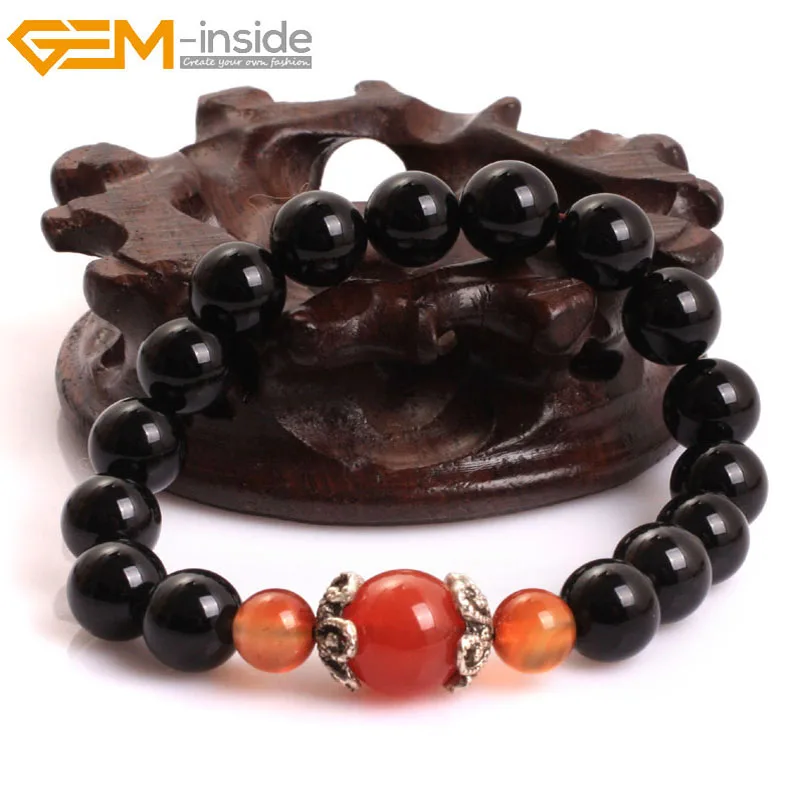 Браслет с бусинами из черного агата для мужчин и женщин| |