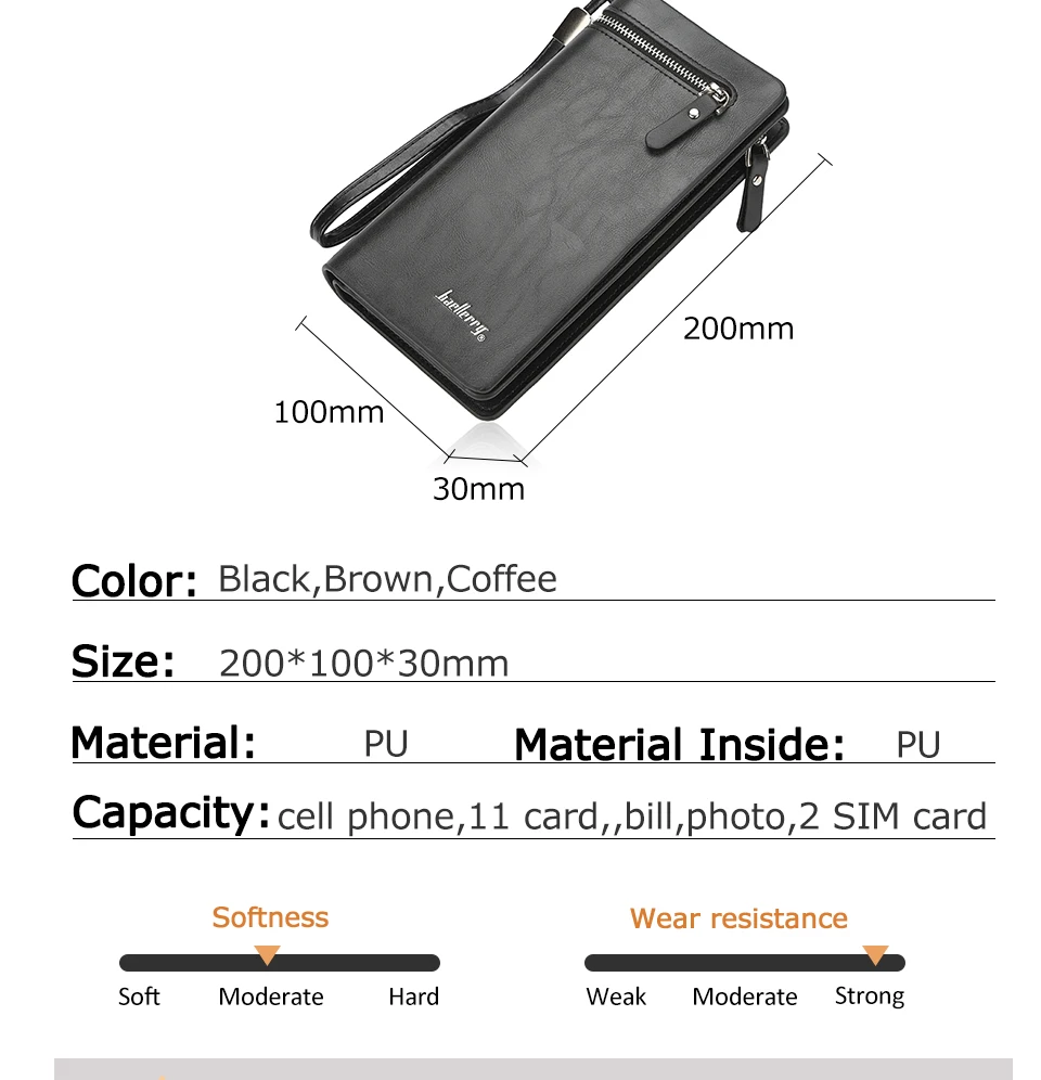 business Long wallet for Men Large Leather Male Wallets Three Layers Men purse Card Holder Money Bag Zipper Men Clutch Wallet