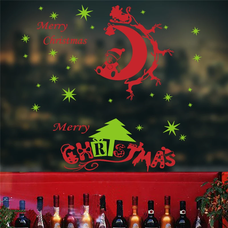 2019 merry christmas wall decals kids rooms shop window stickers home decoration vinyl new year diy mural art | Дом и сад