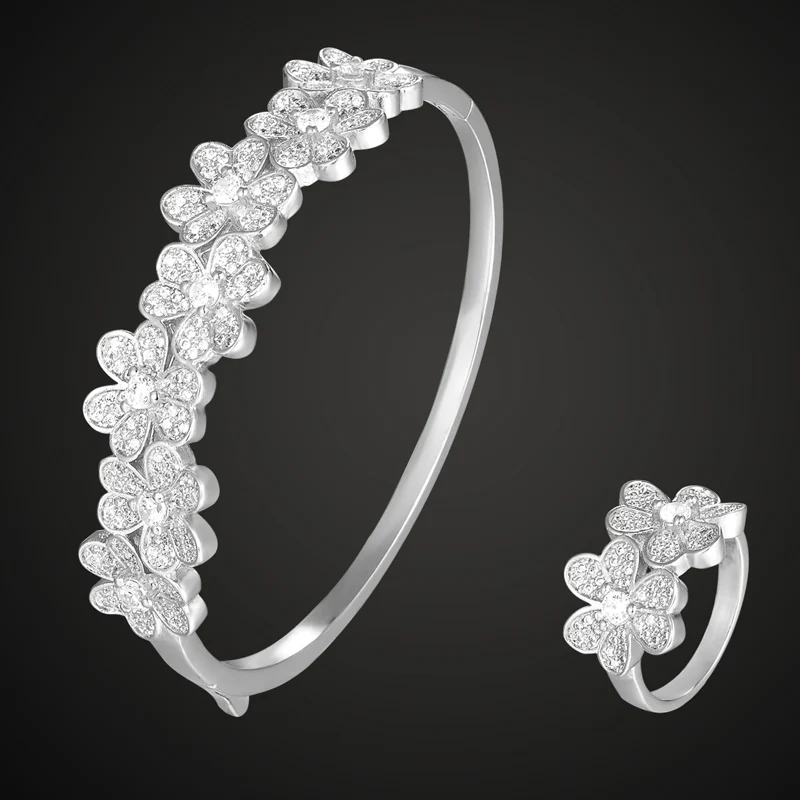 

Zlxgirl золотистого и серебристого цвета полный микро закрепка Цирконий любовь браслет с кольцом набор Классический Свадебный Цветочный брас...