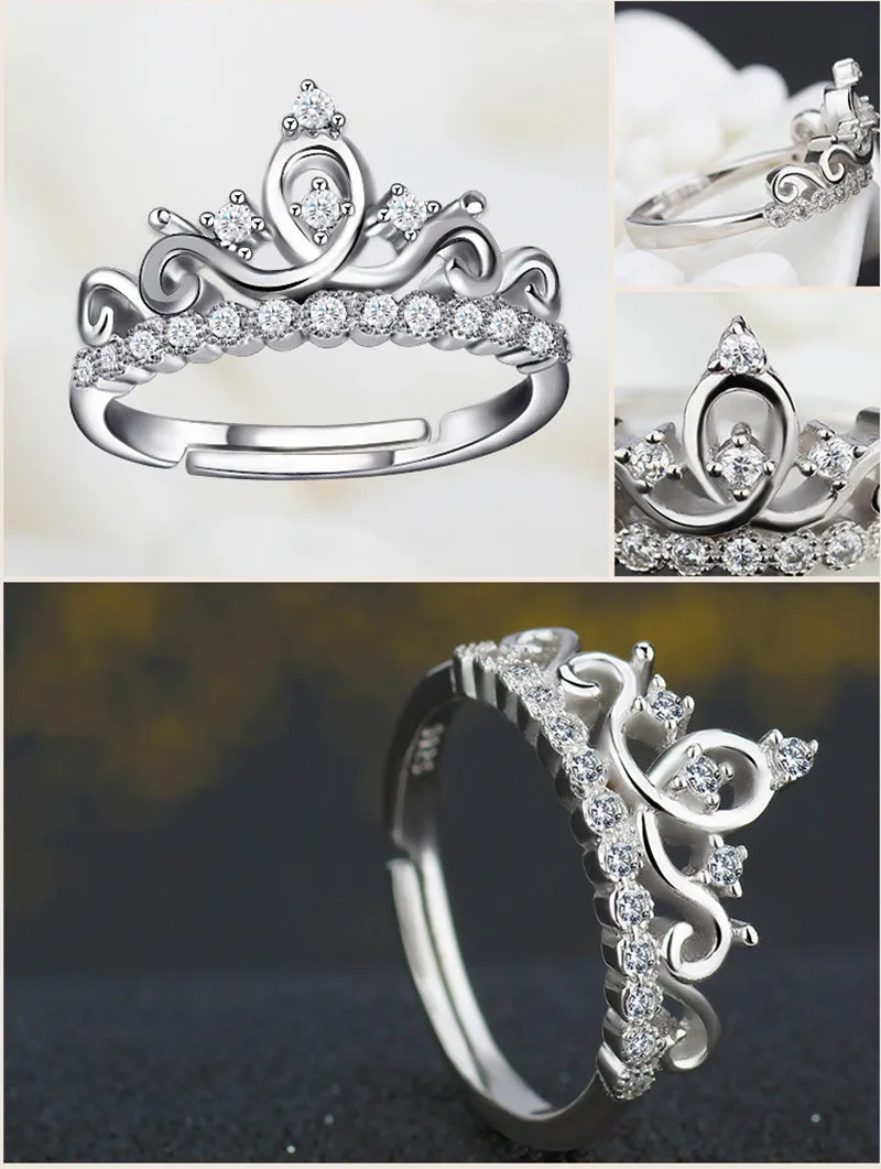 Женские кольца в виде короны CC регулируемые из серебра 925 пробы свадебные