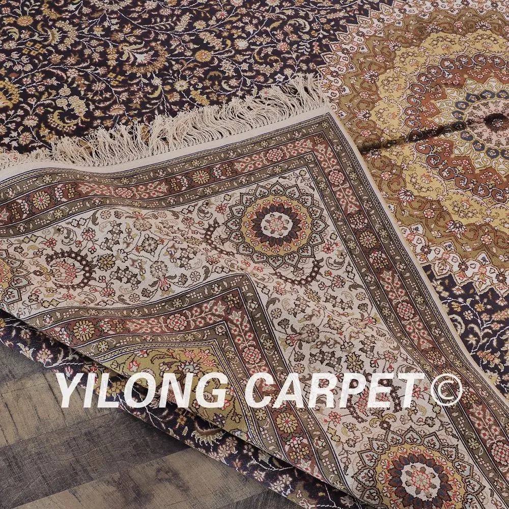 

Yilong 9'x12' Handwoven Turkish Blue Medallion Rugs Exquisite Silk Carpets (YHW363A9x12)