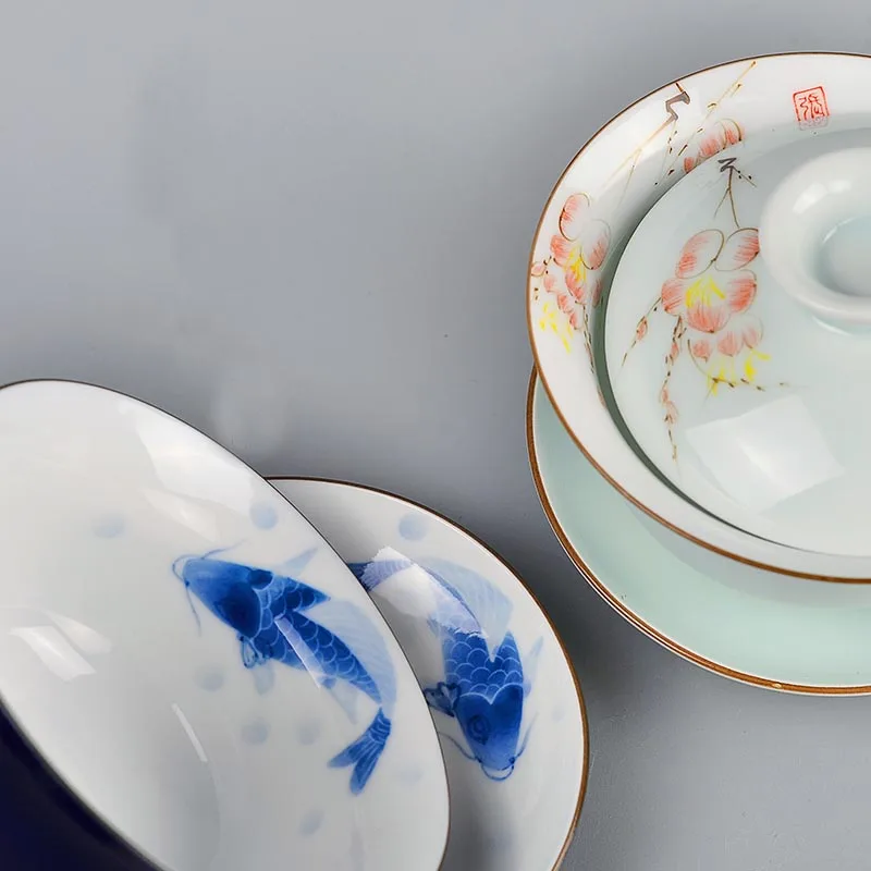 150cc китайский Стиль ручная роспись Винтаж узор Gaiwan клатч Чай чаши офисные чайник