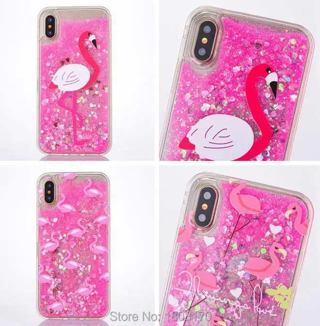 Зыбучий песок жидкий Фламинго пайетками ПК ТПУ чехол для IPhone X 8 7 Plus 6 6S 5 5S SE цветок