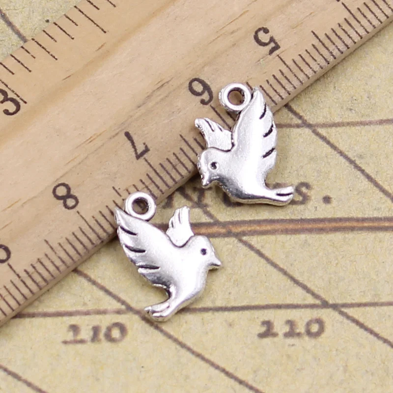 

40pcs Charms Fly Dove Bird 15x11mm Tibetan Bronze Silver Color Pendants Antique Jewelry Making DIY Handmade Craft For Bracelet