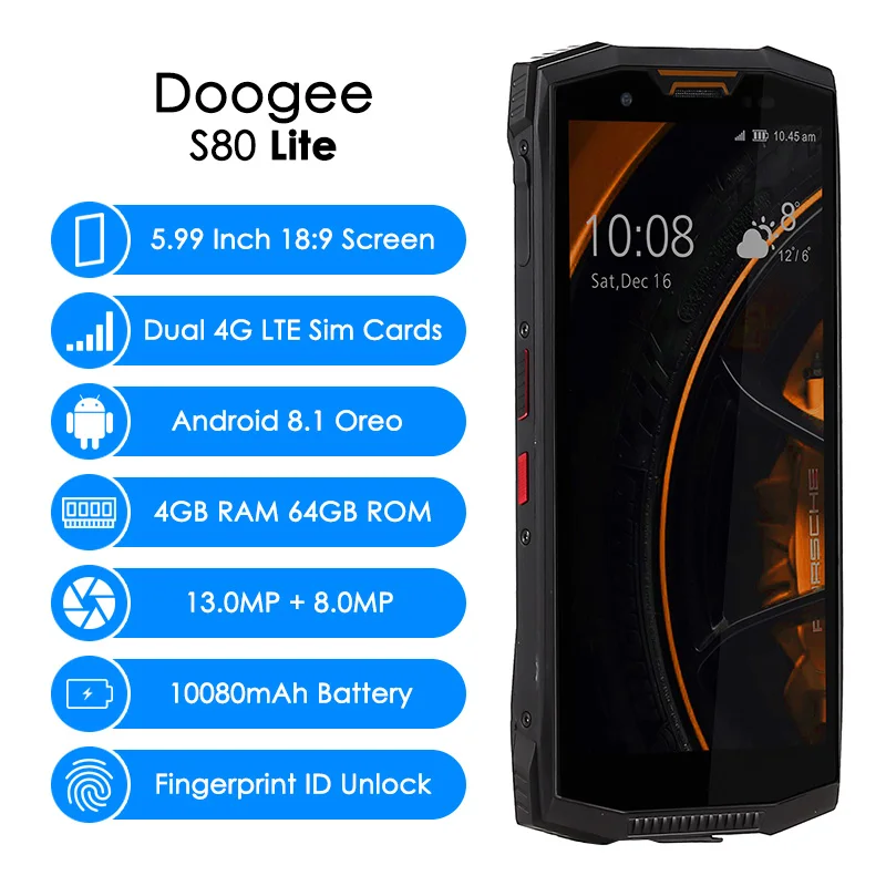 DOOGEE S80 Lite 4G LTE Смартфон Android 8 1 рация NFC 10080 мАч 5 99 FHD P23 Восьмиядерный 4 Гб 64