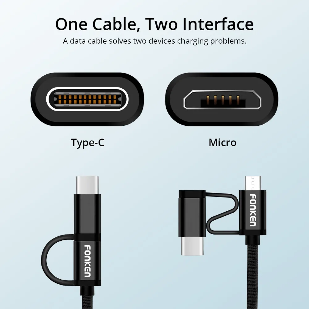 FONKEN 2 в 1 USB кабель Micro Тип C Быстрая зарядка телефонный Mini Зарядка адаптер м для