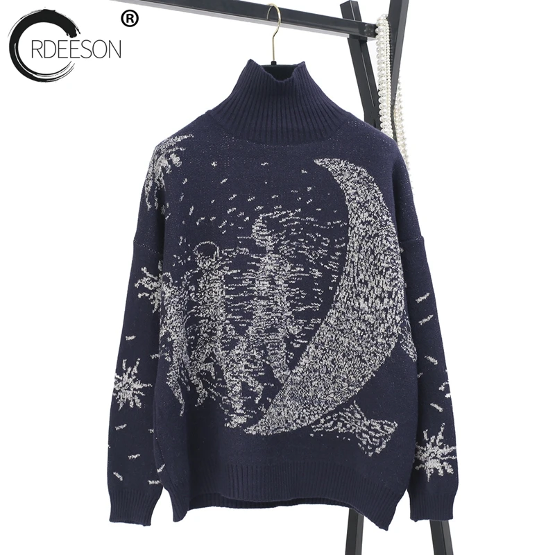 ORDEESON Cashmere Galaxy Gold Line Turtleneck Fall 2017 Fashion Winter Women Sweaters and Pullovers Jumper Knitted Sweater Brand | Женская